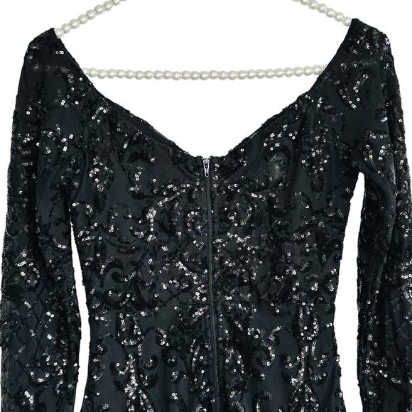 Fairy Goth Witchy Bodycon Sequin Mini Dress Womens XS L/S‎ NYE Party Glam HOCO - Picture 7 of 12
